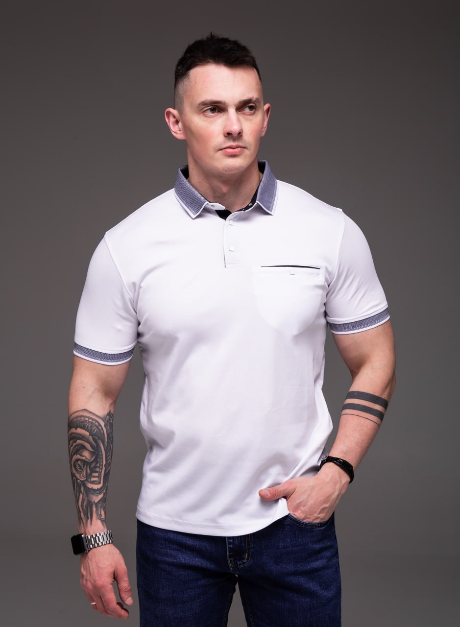 Футболка чоловіча Поло білого кольору - Зображення 2