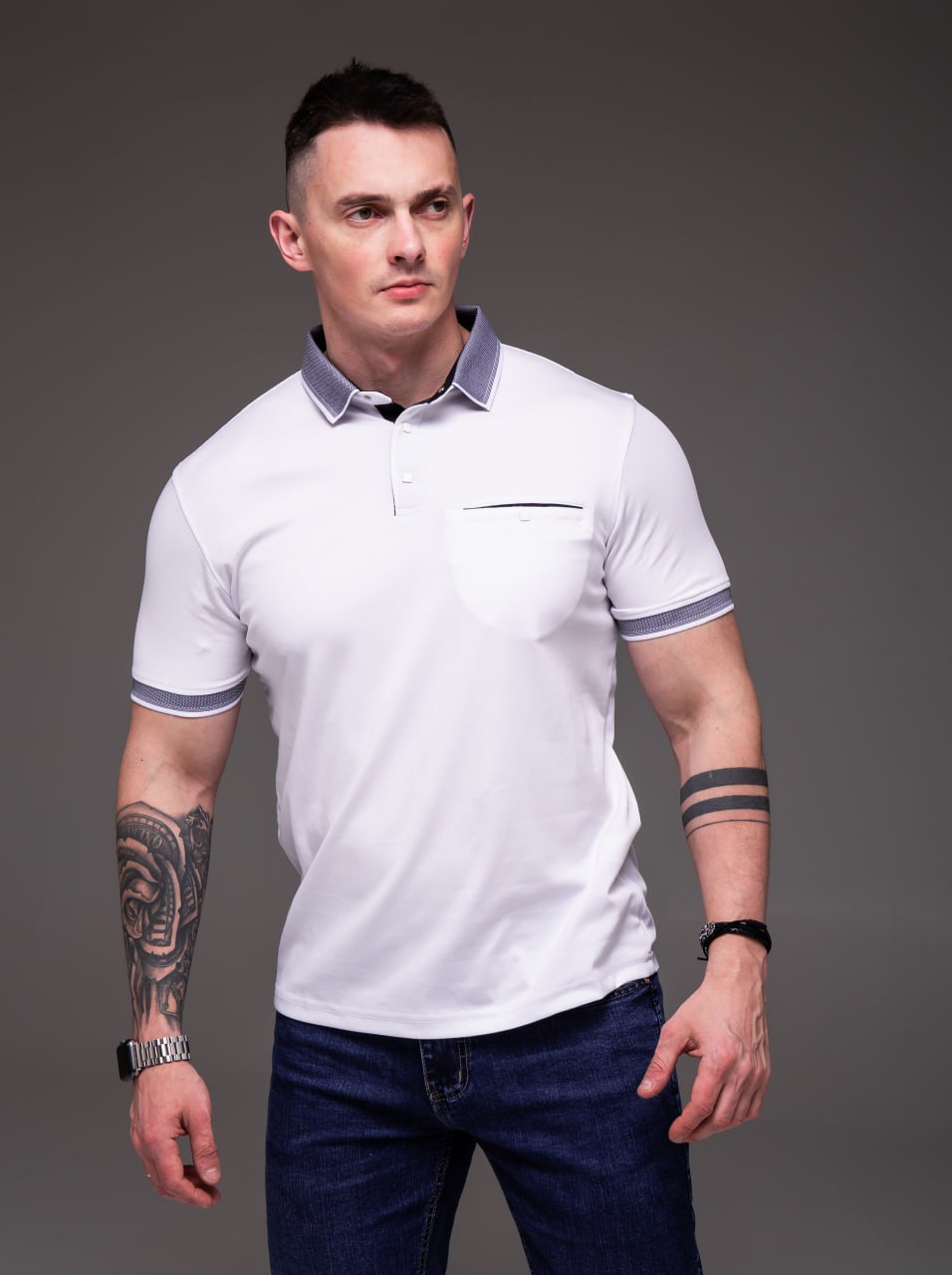 Футболка чоловіча Поло білого кольору - Зображення 3