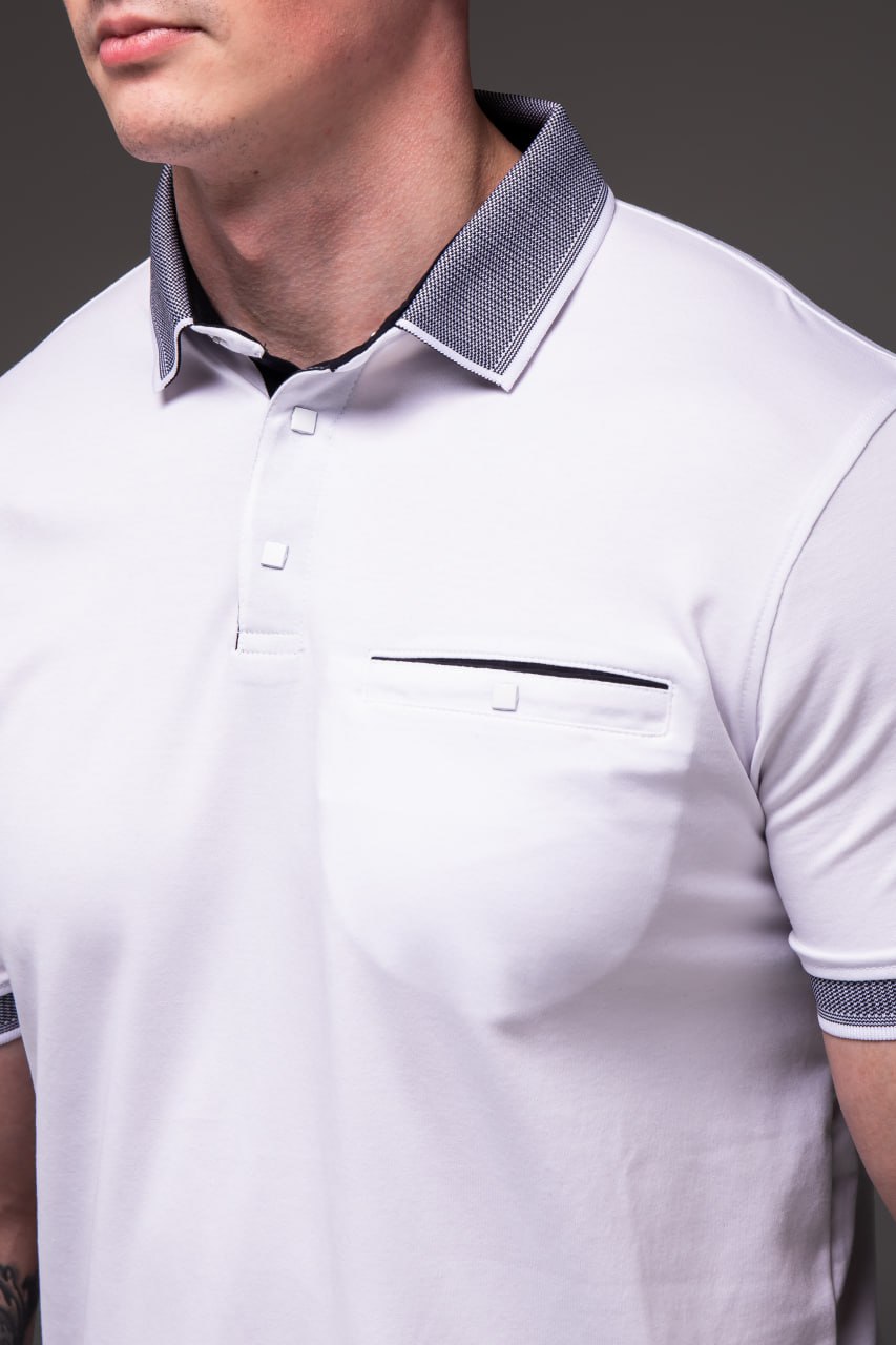 Футболка чоловіча Поло білого кольору - Зображення 6