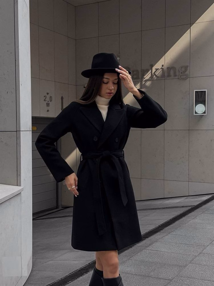 Пальто жіноче чорне з турецького кашеміру